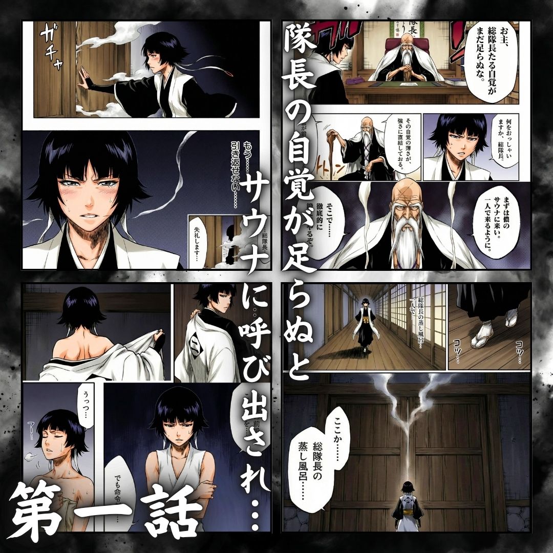 総隊長の蒸し風呂特訓〜炎熱サウナに呼び出された4名の隊長格〜 1枚目